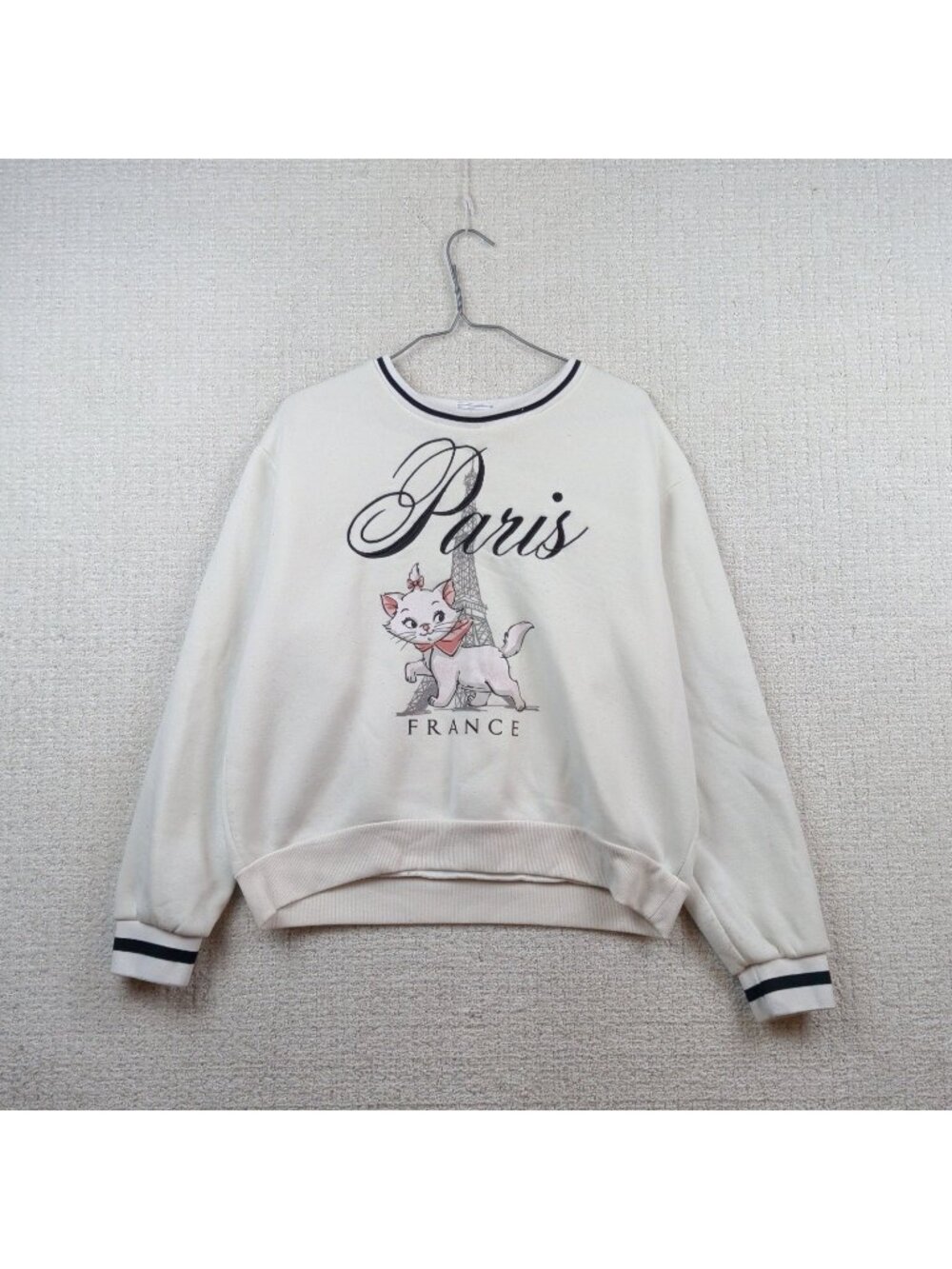 Aristocats x Disney Sweatshirt Fleece White Paris France Cat Preppy Wom Sz S